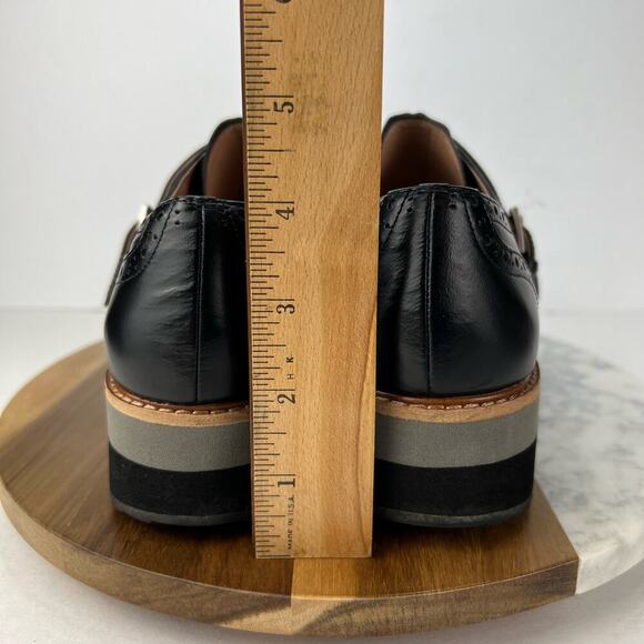 EUC Halogen Black Leather Cap Toe Platform Monk Strap Oxford Shoes Size 8.5 - Picture 9 of 10